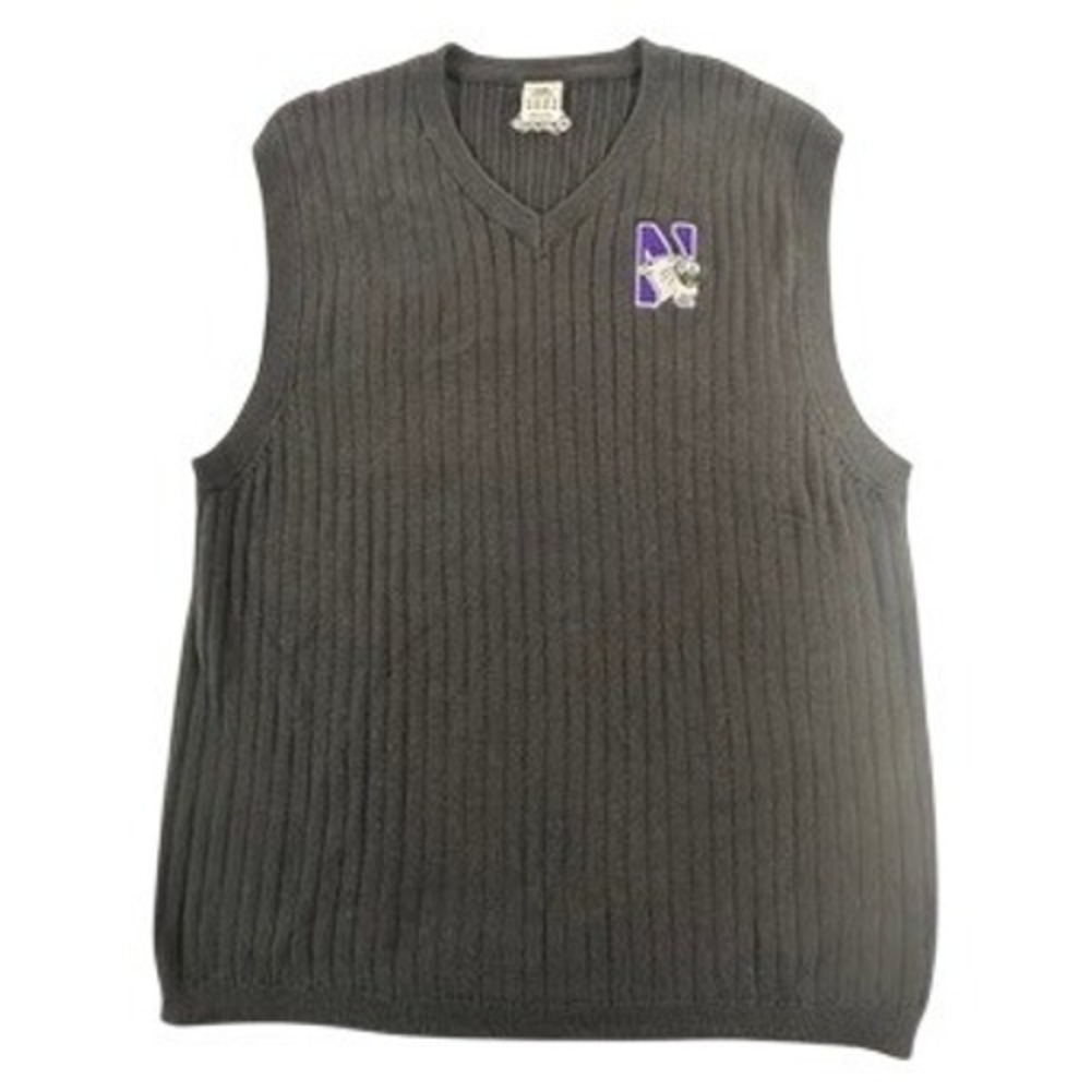 Adidas Mens Medium Sweater Vest Black Northwestern Wildcats Ribbed V-Neck Cotton